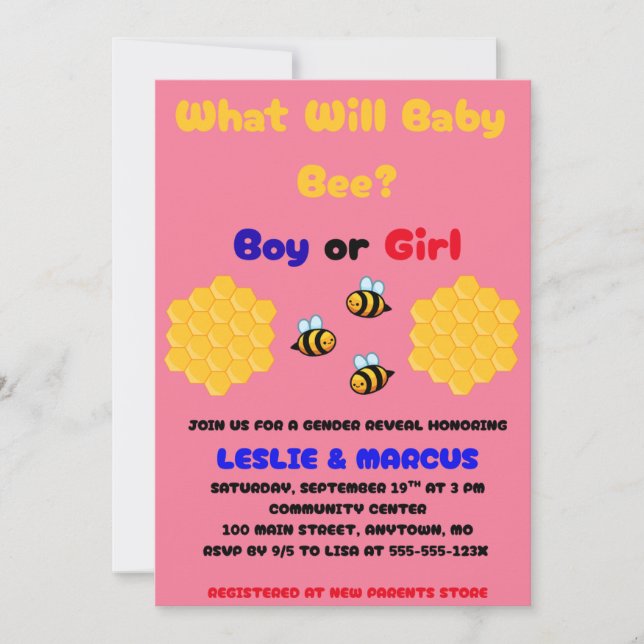 What Will Baby Bee gender reveal party Invitation (Front)