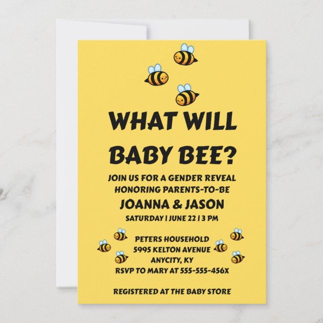 What Will Baby Bee gender reveal party Invitation (Front)