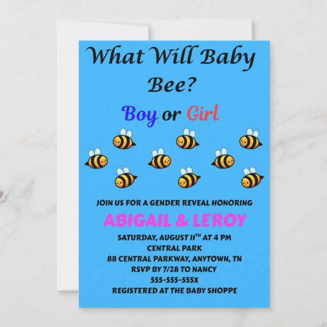 What Will Baby Bee gender reveal party Invitation (Front)