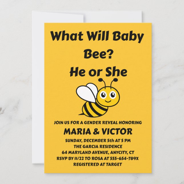 What Will Baby Bee gender reveal party Invitation (Front)