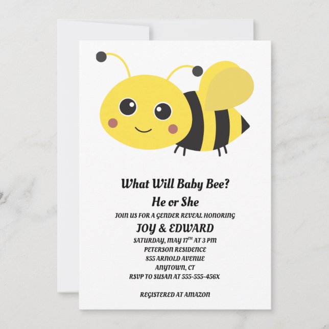 What Will Baby Bee gender reveal party Invitation (Front)