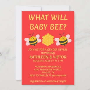 What Will Baby Bee gender reveal party Invitation