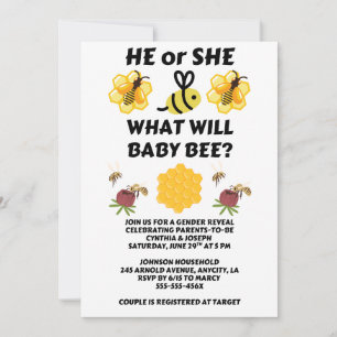 What Will Baby Bee gender reveal party Invitation