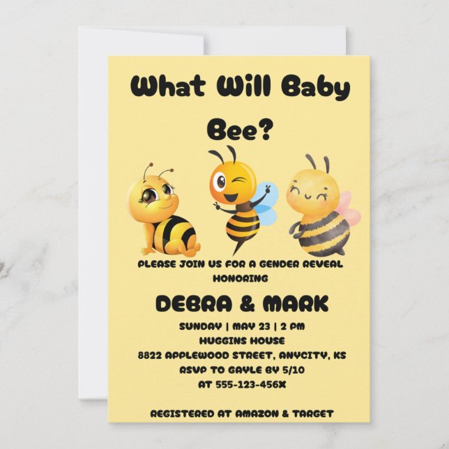 What Will Baby Bee gender reveal party Invitation (Front)