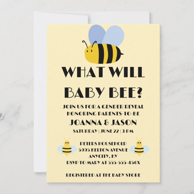What Will Baby Bee gender reveal party Invitation (Front)