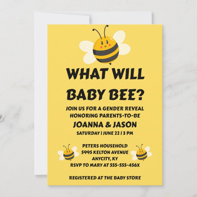 What Will Baby Bee gender reveal party Invitation (Front)