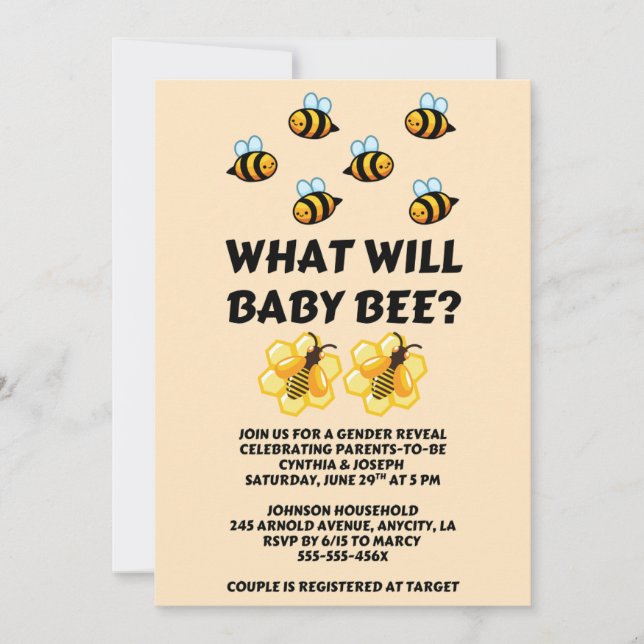 What Will Baby Bee gender reveal party Invitation (Front)