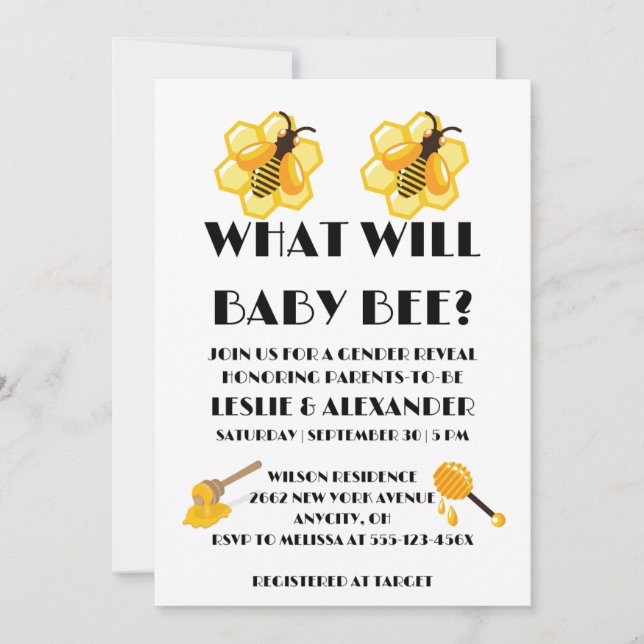 What Will Baby Bee gender reveal party Invitation (Front)