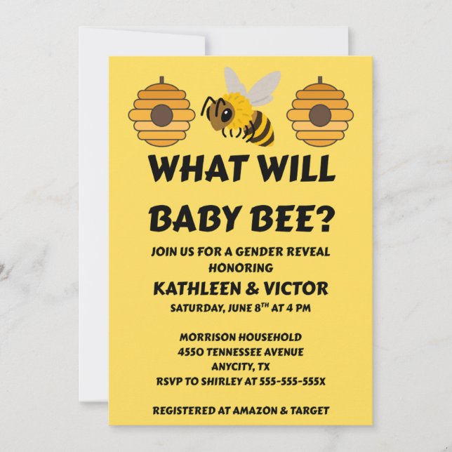 What Will Baby Bee gender reveal party  Invitation (Front)
