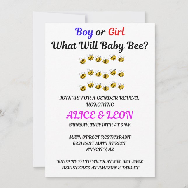 What Will Baby Bee gender reveal party Invitation (Front)