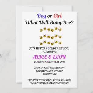 What Will Baby Bee gender reveal party Invitation