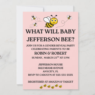 What Will Baby Bee gender reveal party Invitation
