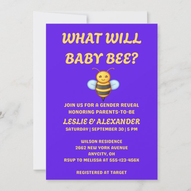 What Will Baby Bee gender reveal party Invitation (Front)