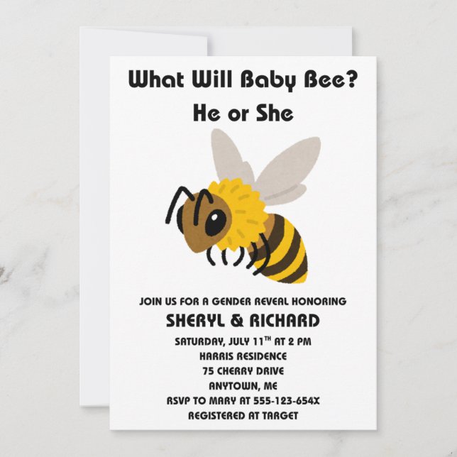 What Will Baby Bee gender reveal party Invitation (Front)