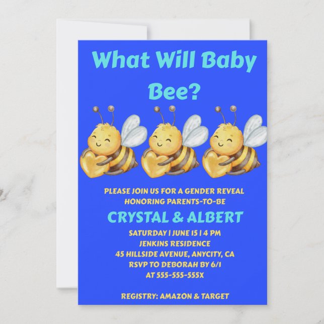 What Will Baby Bee gender reveal party Invitation (Front)