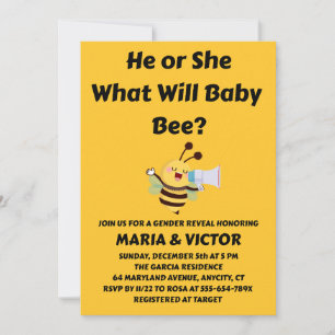 What Will Baby Bee gender reveal party Invitation