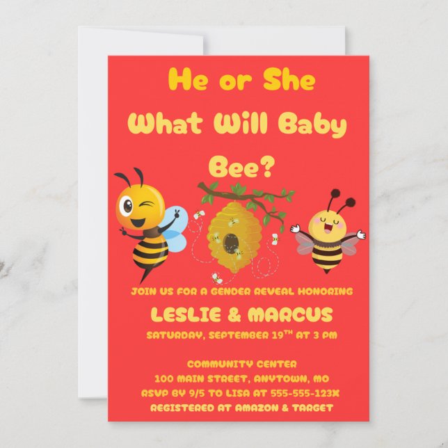 What Will Baby Bee gender reveal party Invitation (Front)
