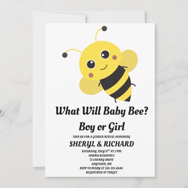 What Will Baby Bee gender reveal party Invitation (Front)