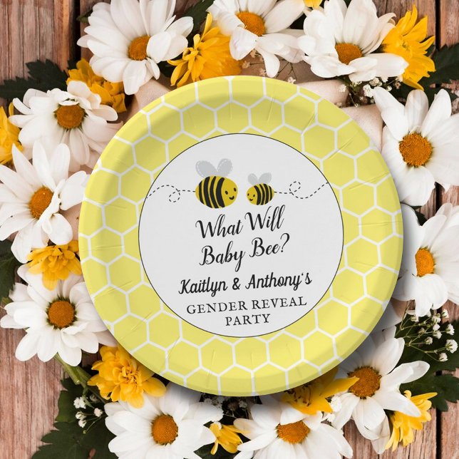 What Will Baby Bee Gender Reveal Party Paper Plate (Creator Uploaded)