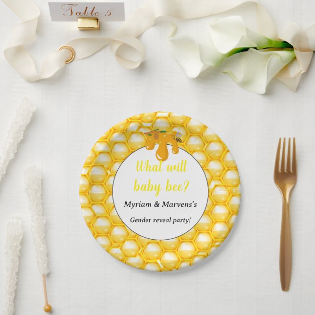 What will baby bee Gender reveal party  Paper Plate (Wedding)
