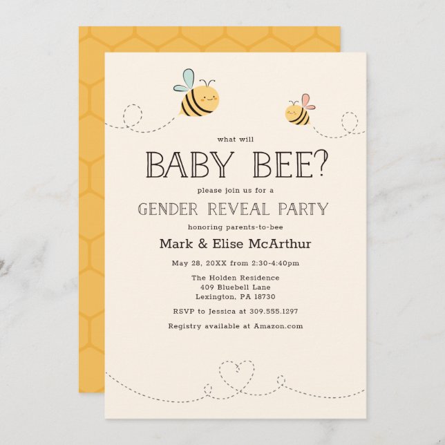 What Will Baby Bee Gender Reveal Pregnancy Yellow Invitation (Front/Back)