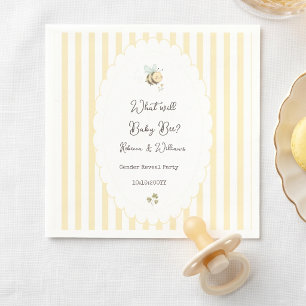 What Will Baby Bee? Gender Reveal Preppy Yellow Napkin