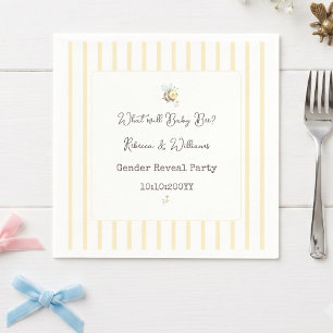 What Will Baby Bee? Gender Reveal Preppy Yellow Napkin