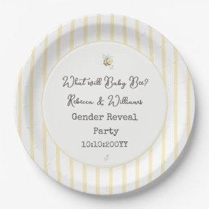 What Will Baby Bee? Gender Reveal Preppy Yellow Paper Plate