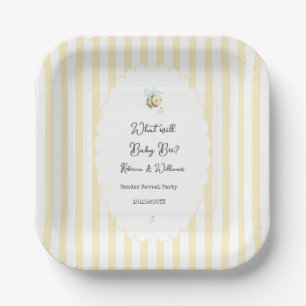 What Will Baby Bee? Gender Reveal Preppy Yellow Paper Plate