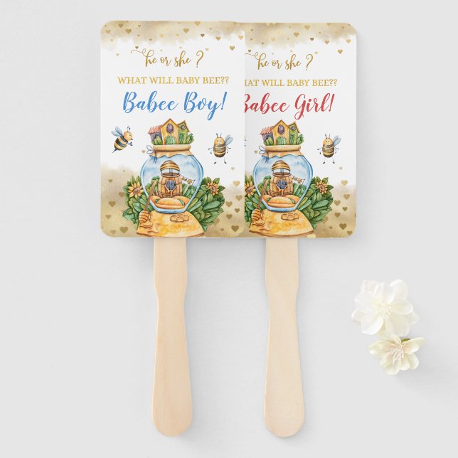 What Will Baby Bee Illustration Gender Reveal  Hand Fan (Front and Back)