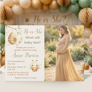 What Will Baby Bee Photo Gender Reveal Invitation