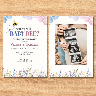 What Will Baby Bee? Photo Gender Reveal Invitation