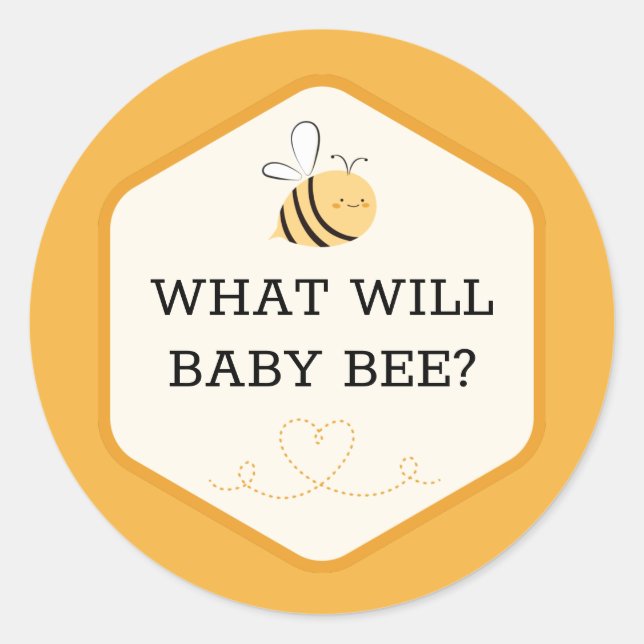 What Will Baby Bee Theme Gender Reveal Yellow Cute Classic Round Sticker (Front)