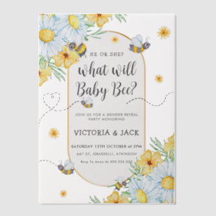 What Will Baby Bee White Flowers Gender Reveal Vellum Invitations