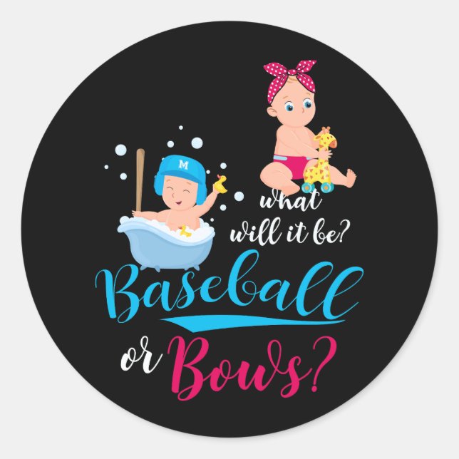 What Will It Be Baseball Bow Gender Reveal Big Lit Classic Round Sticker (Front)