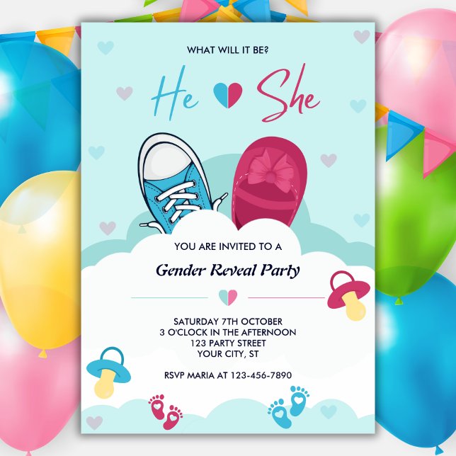 What Will It Be He or She Pink Blue Gender Reveal Invitation (Creator Uploaded)