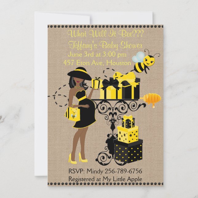 What Will It Bee African American Baby Reveal Invitation (Front)