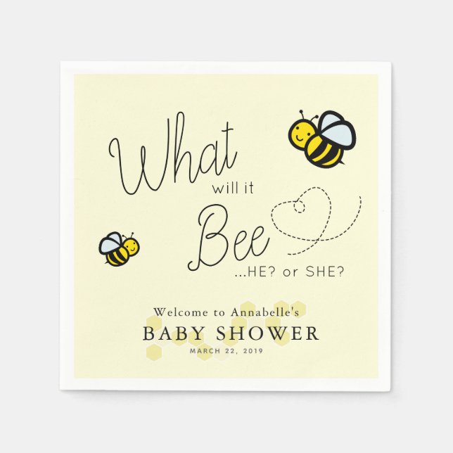 What will it Bee Gender Reveal Yellow Baby Shower Napkin (Front)