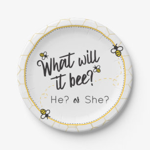 What will it Bee? He She Gender Reveal Baby Shower Paper Plate
