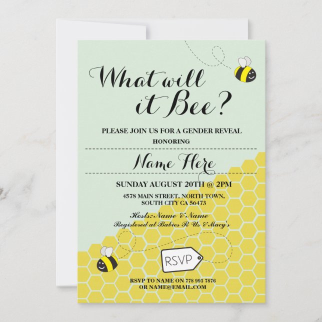 What will it Bee? Honey Baby Shower Party Invite (Front)