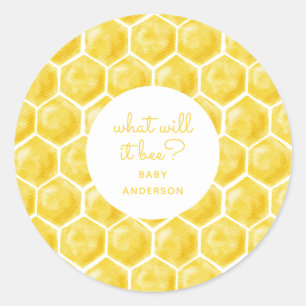 What Will it Bee? Yellow Neutral Baby Shower Classic Round Sticker