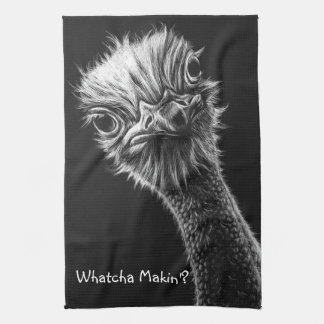 "Whatcha Makin'?" Ostrich Black and White Tea Towel