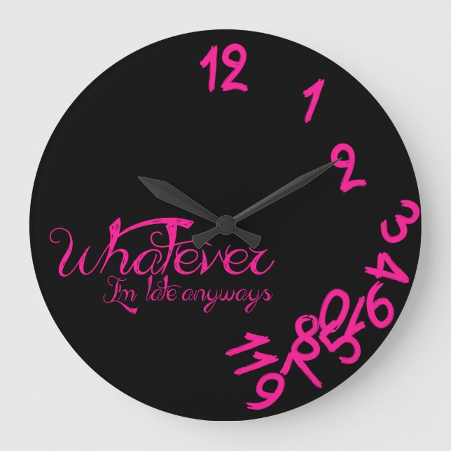 Whatever Clock - Hot Pink and Black Wall Clock (Front)