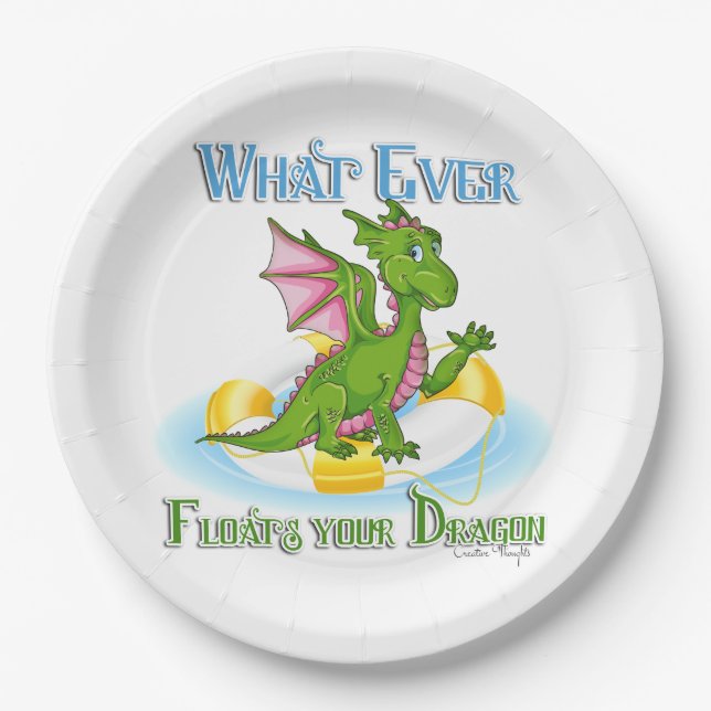 Whatever Floats Your Dragon Cute Paper Plate (Front)