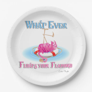 Whatever Floats Your Flamingo Paper Plate