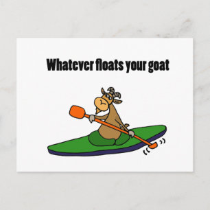 Whatever Floats your Goat Kayaking Cartoon Postcard