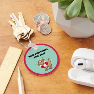 Whatever Floats your Goat Life Preserver Cartoon Key Ring