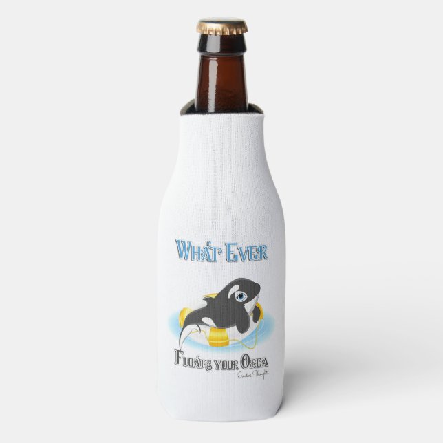 Whatever Floats Your Orca Whale Bottle Cooler (Bottle Front)
