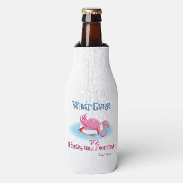 Whatever Floats Your Pink Flamingo Bottle Cooler (Bottle Front)