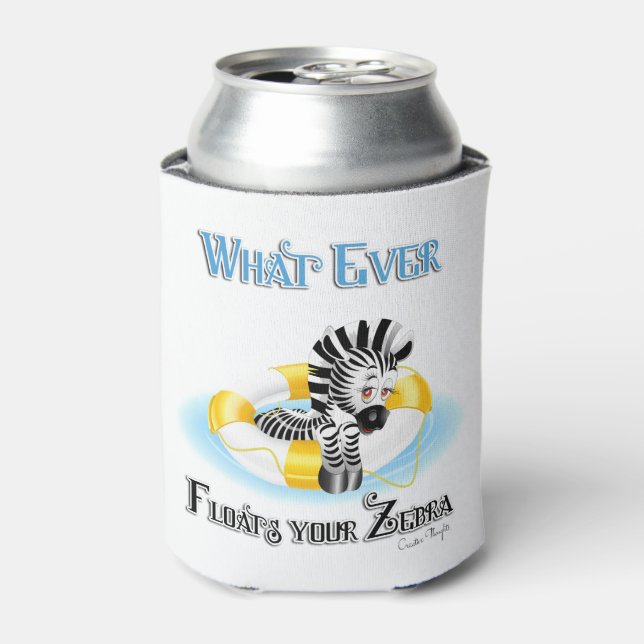Whatever Floats Your Zebra 3 Can Cooler (Can Front)